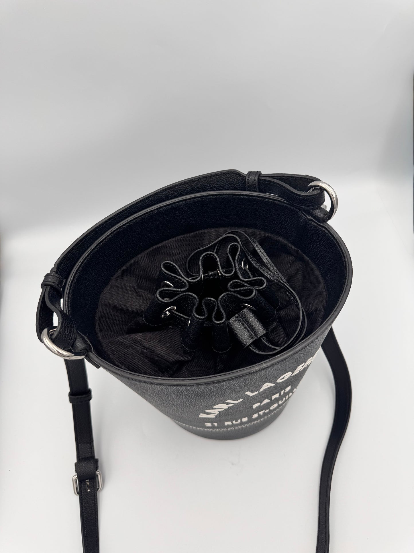 KARL LAGERFELD Black Leather Bucket Bag