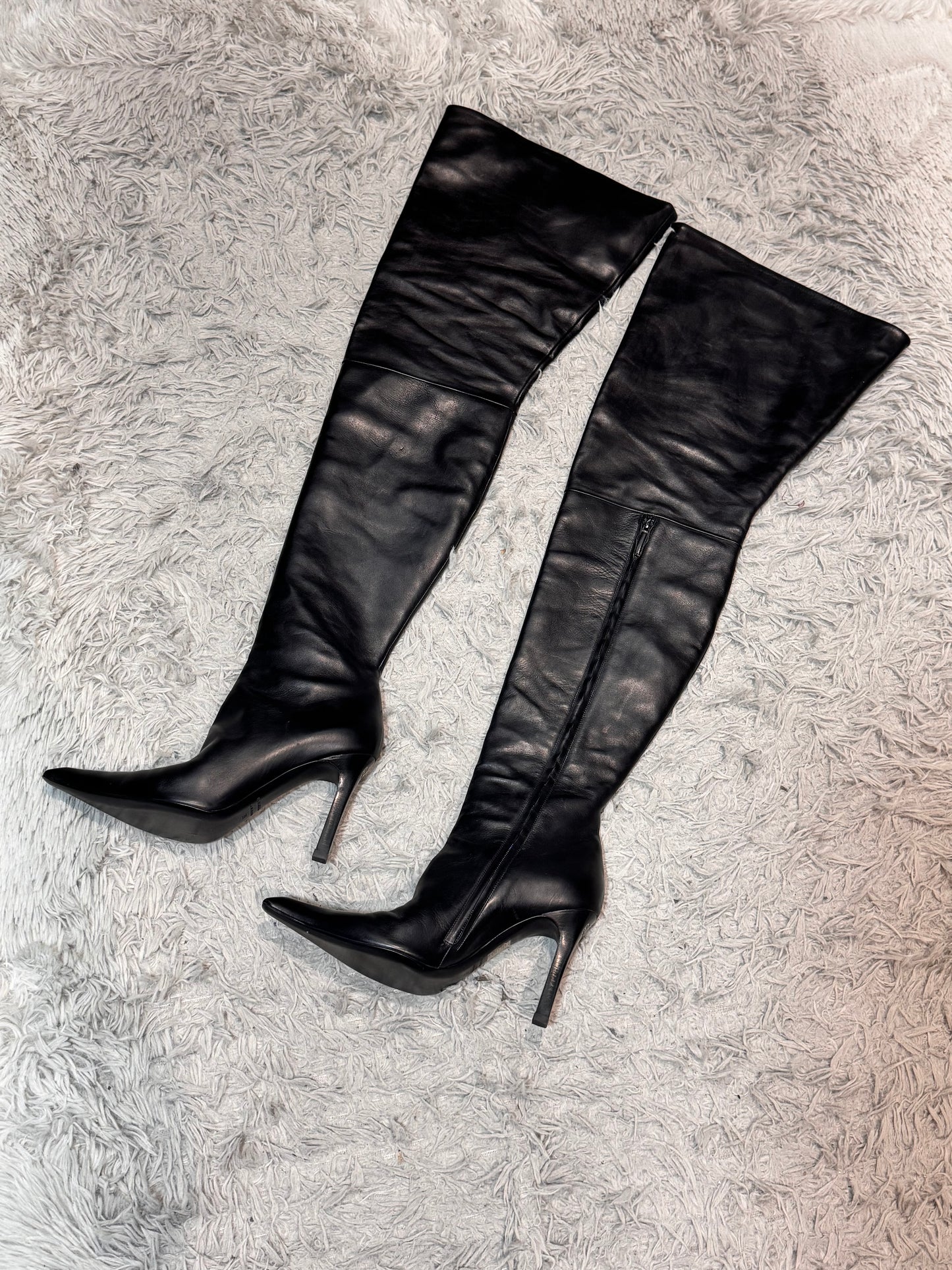 BALENCIAGA Odeon Black Over the Knee Leather Boots size 39