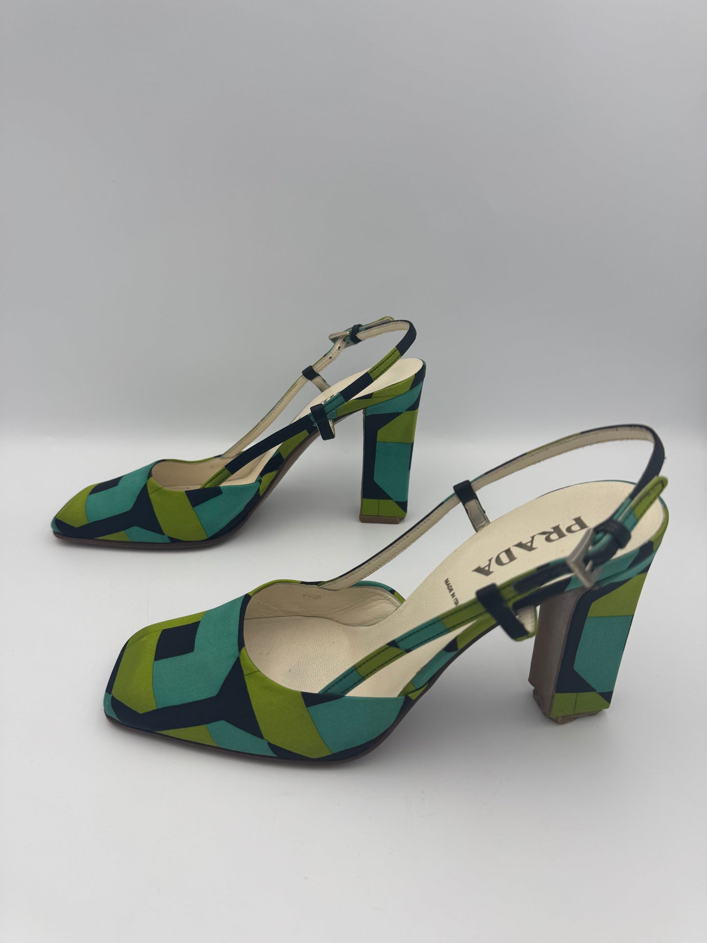PRADA size 36.5 Satin Geometric Heels