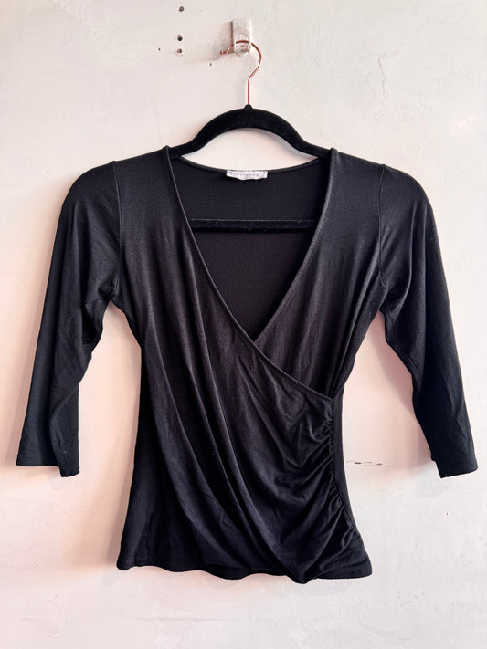 Vintage Portmans Black Faux Wrap Top - size XS