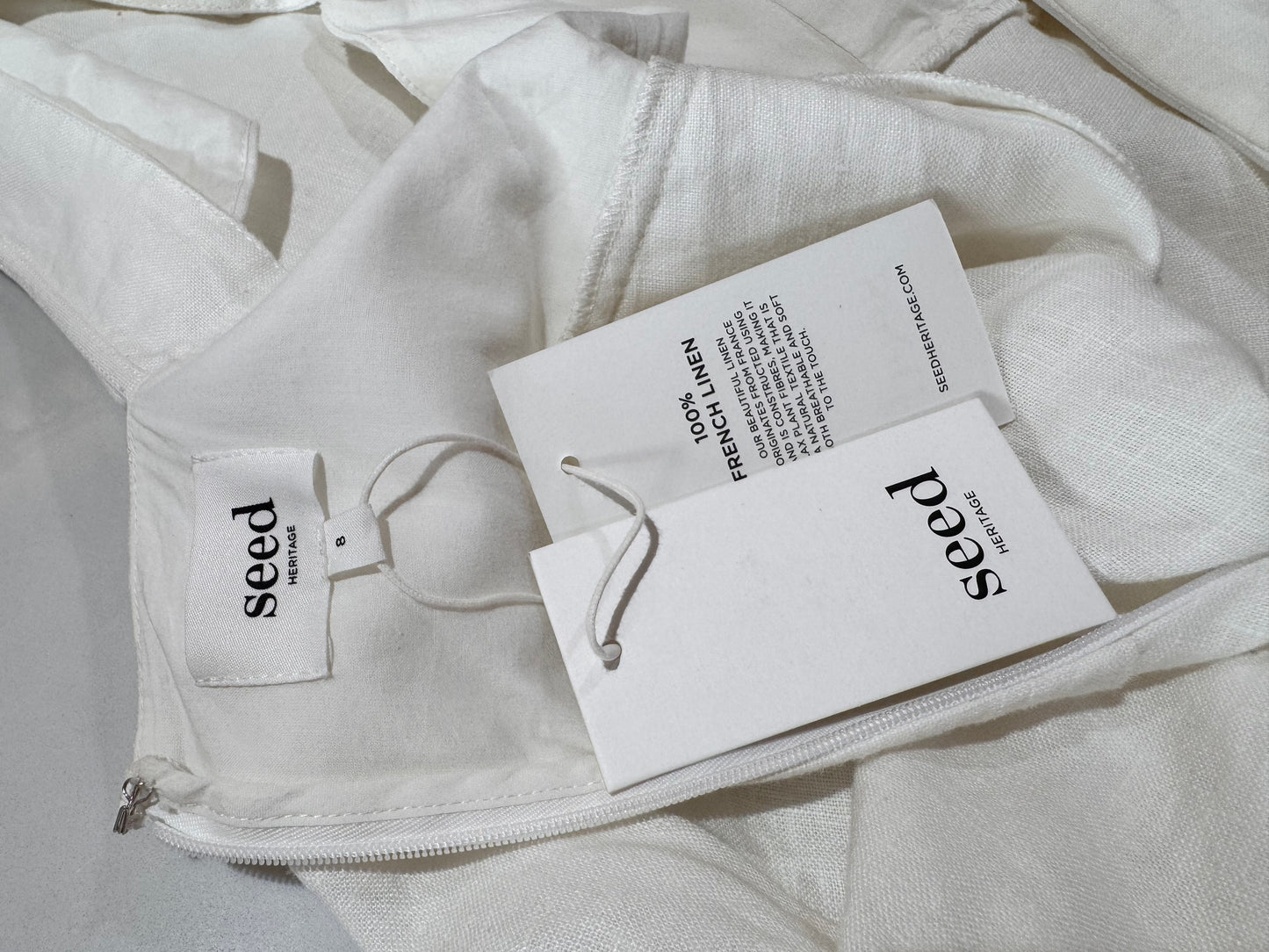Seed Whisper White Linen dress NWT - size 8