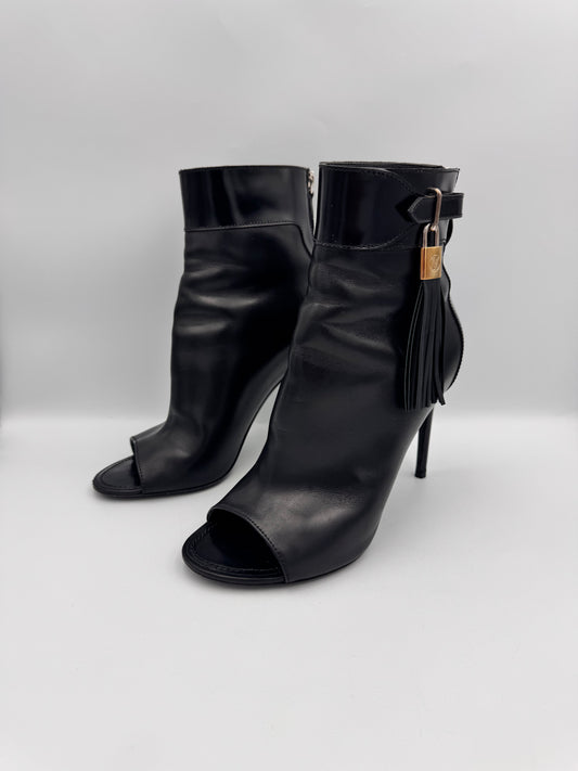 LOUIS VUITTON Black Tassel Peeptoe Booties Size 38.5
