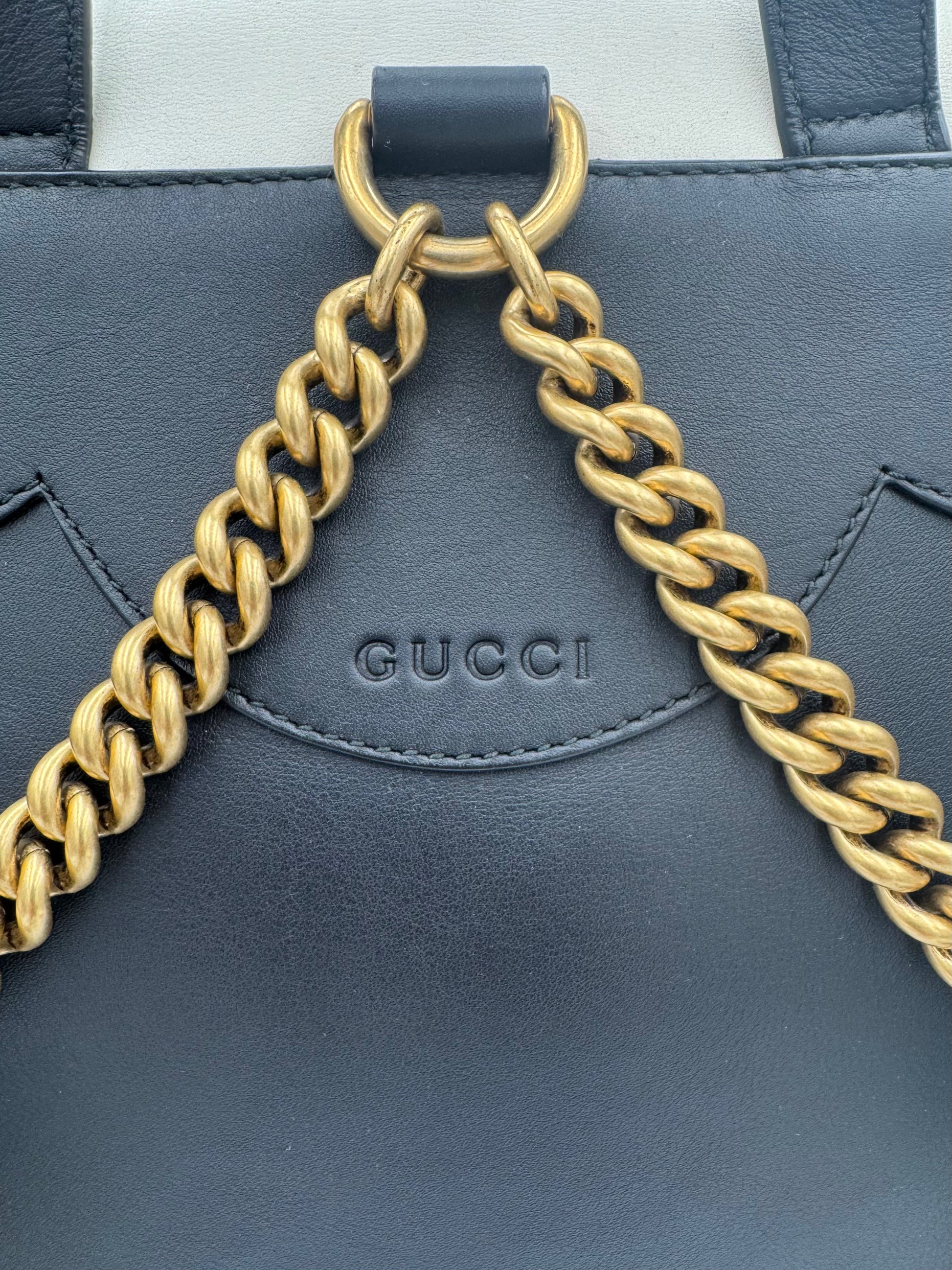 Gucci Racks GUCCI Black/Cream/Gold Leather Pearl Studded Backpack Bag – Her Rack