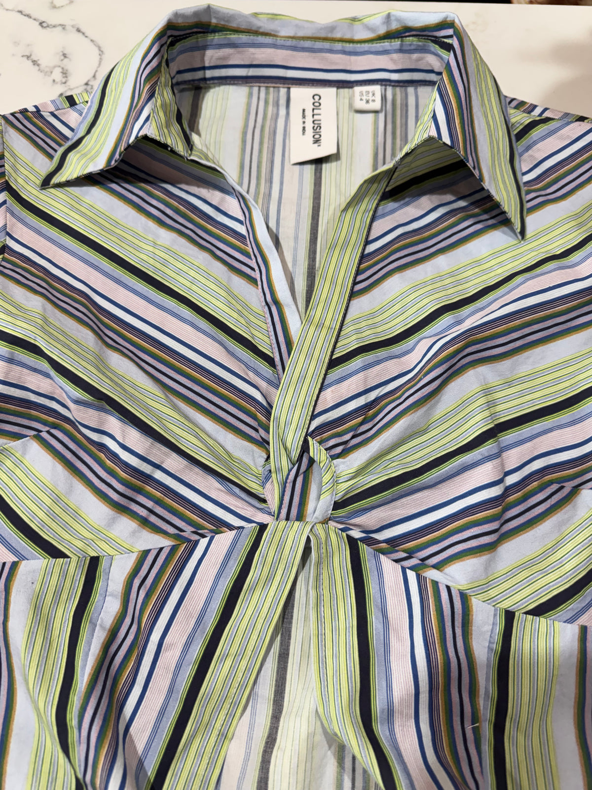 Collusion Striped Twist Front Shirt - size 8