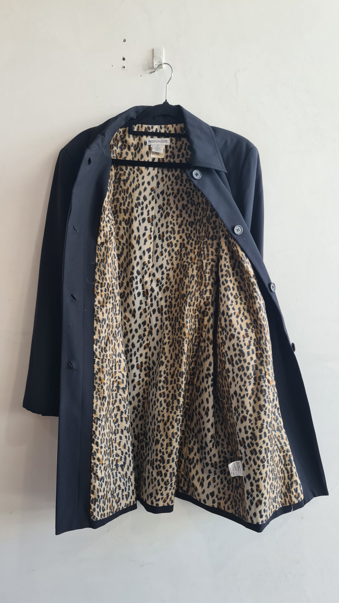 Sussan Black Wool Long Line Jacket -size 12