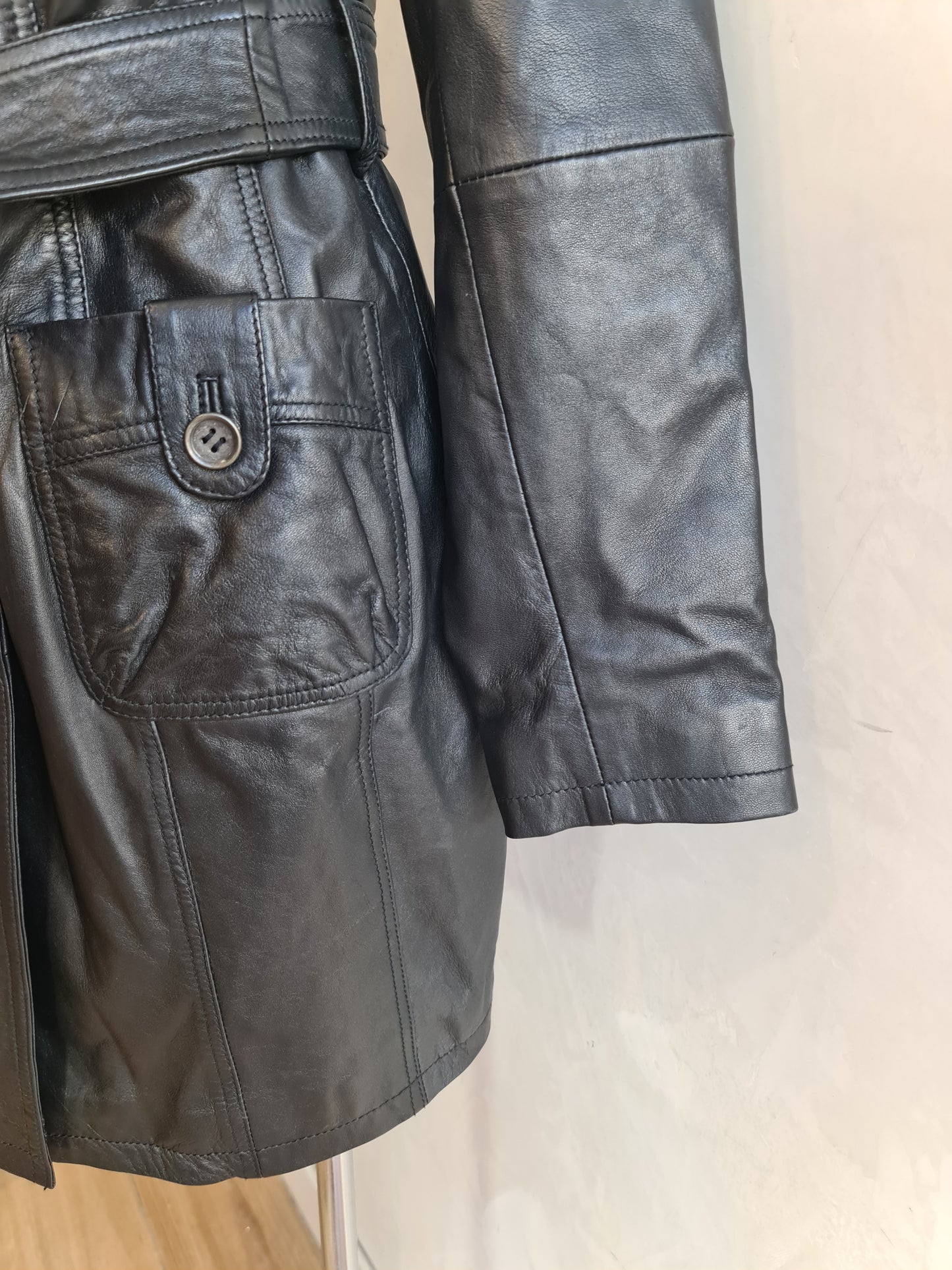 Oakwood Black Long Leather Jacket - size S