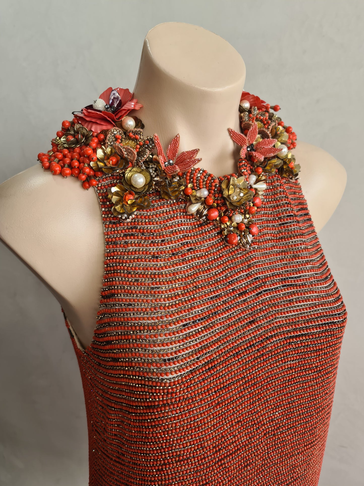 Gucci Beaded orange mini Halter dress - size 40
