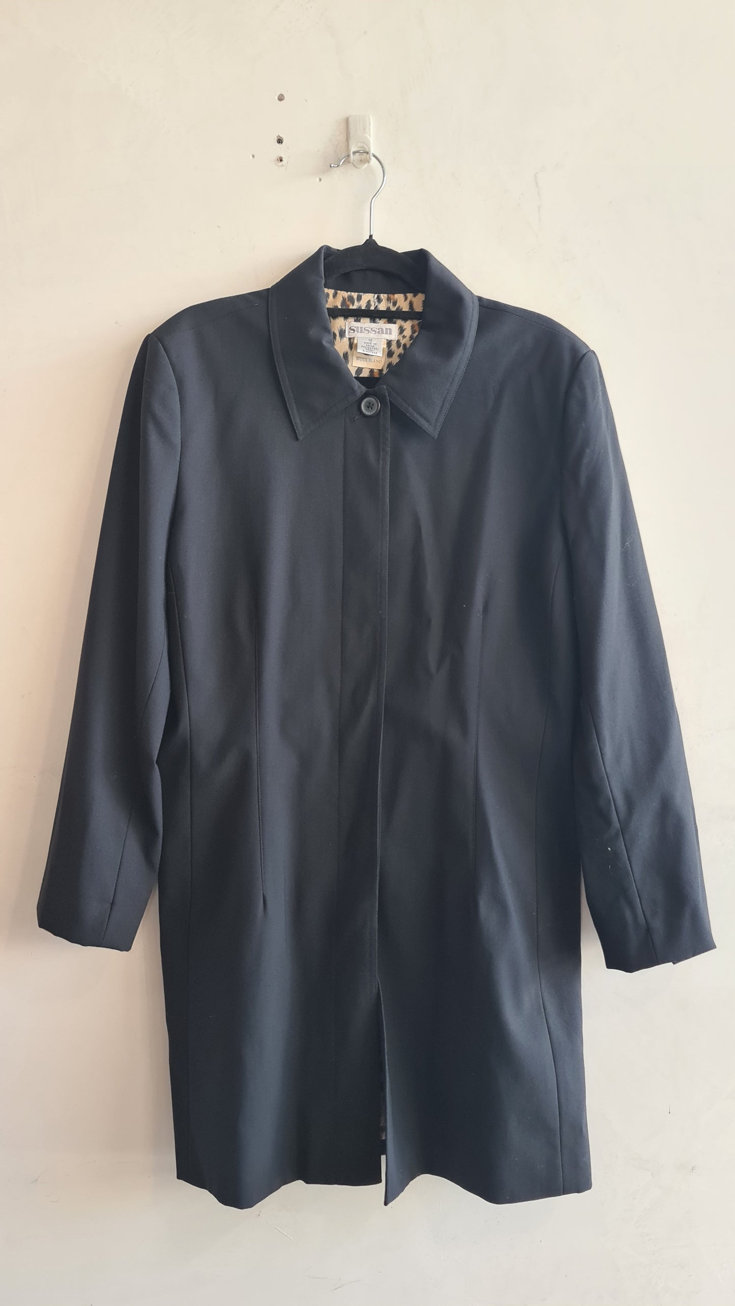 Sussan Black Wool Long Line Jacket -size 12