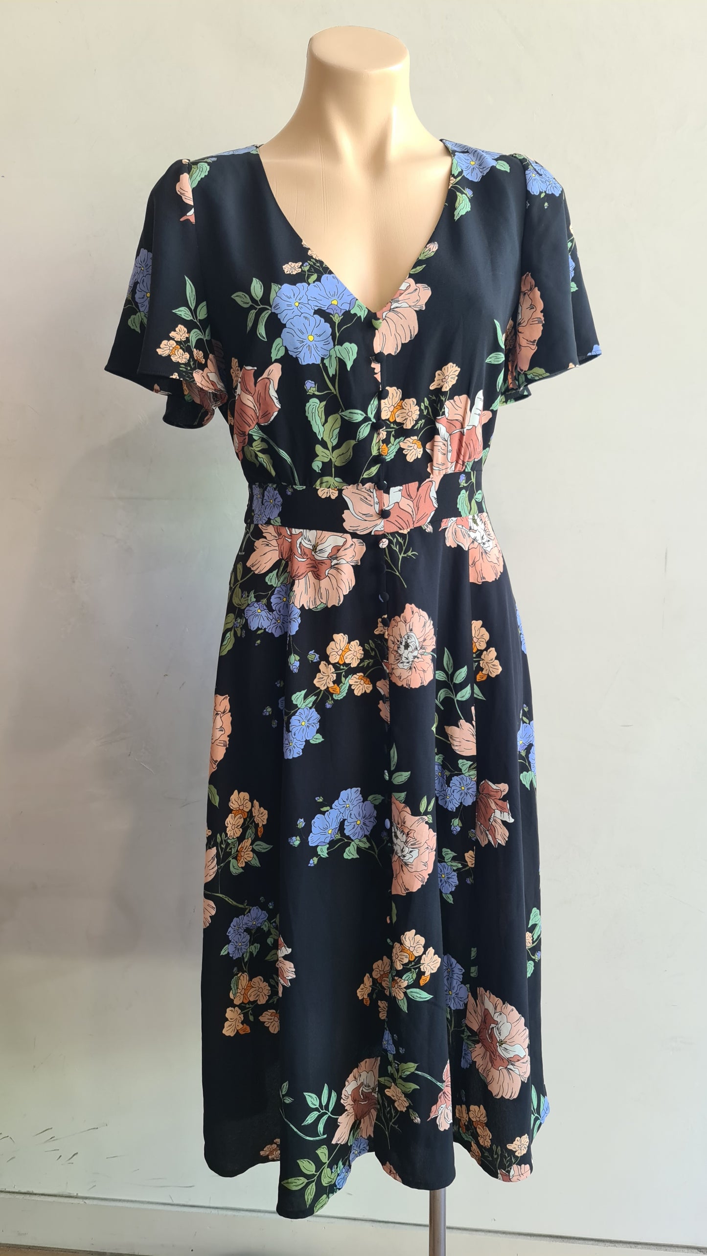 Portmans Black Floral Dress - size 10
