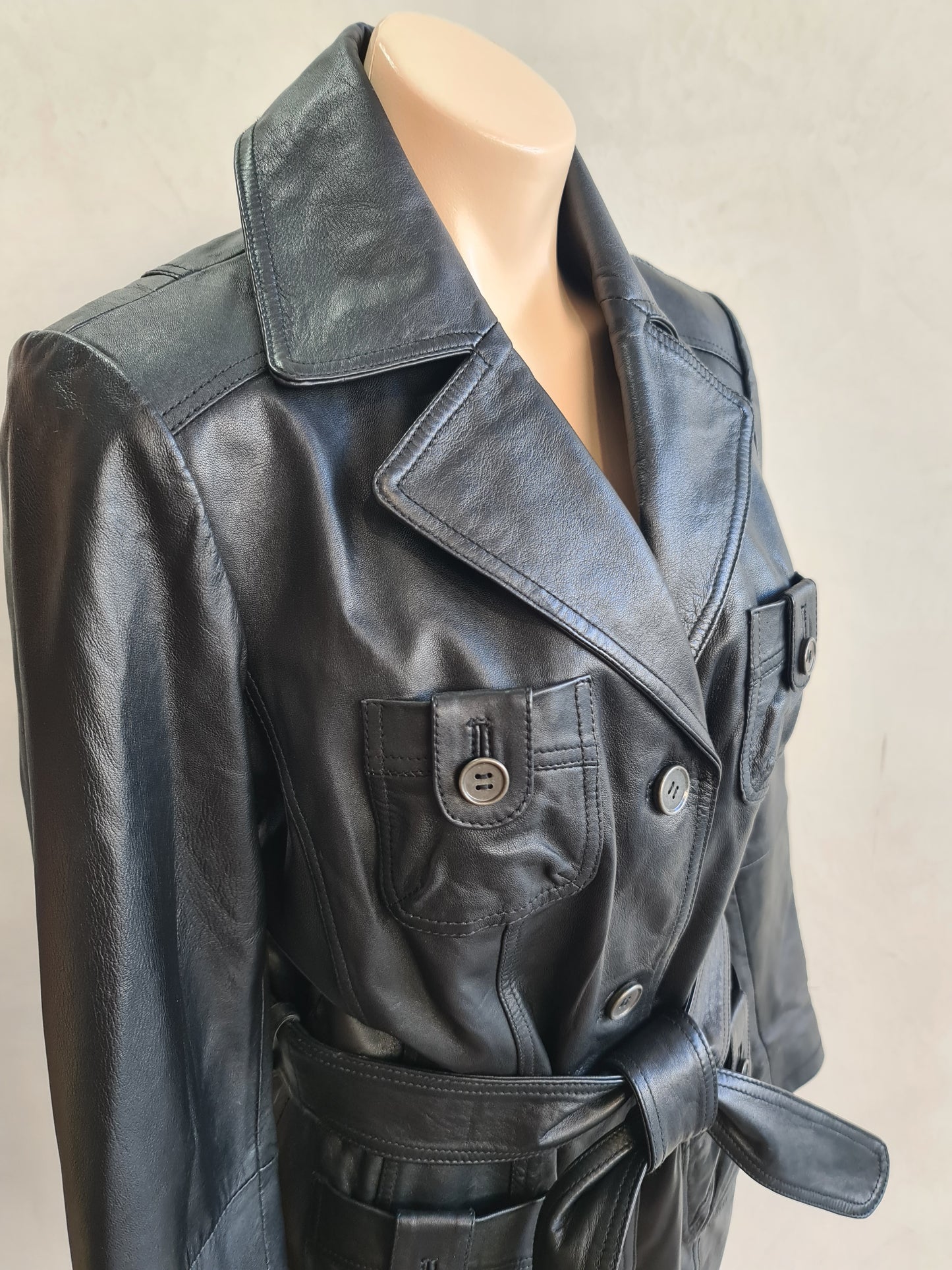 Oakwood Black Long Leather Jacket - size S